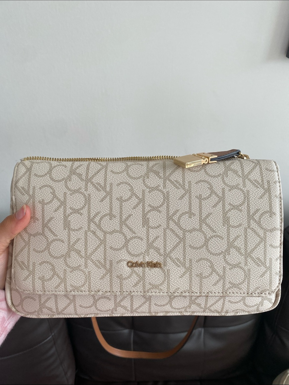 Calvin Klein monogram cream shoulder bag